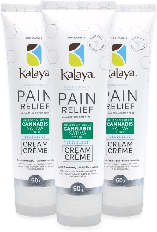 Kalaya Extra Strength Pain Relief Cream With Cannabis Sativa Seed Oil (60g Pack of 3) - Natural Active, Pain Blocking & Anti inflammatory Ingredients Suitable for Arthritis, Neck, Shoulder, Hand, Knee, Back, Joint & Muscle Pain 60 g (Pack of 3)