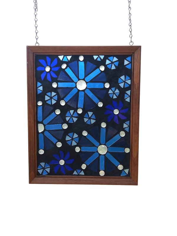 Blue Star Geometric Stained Glass Mosaic Panel