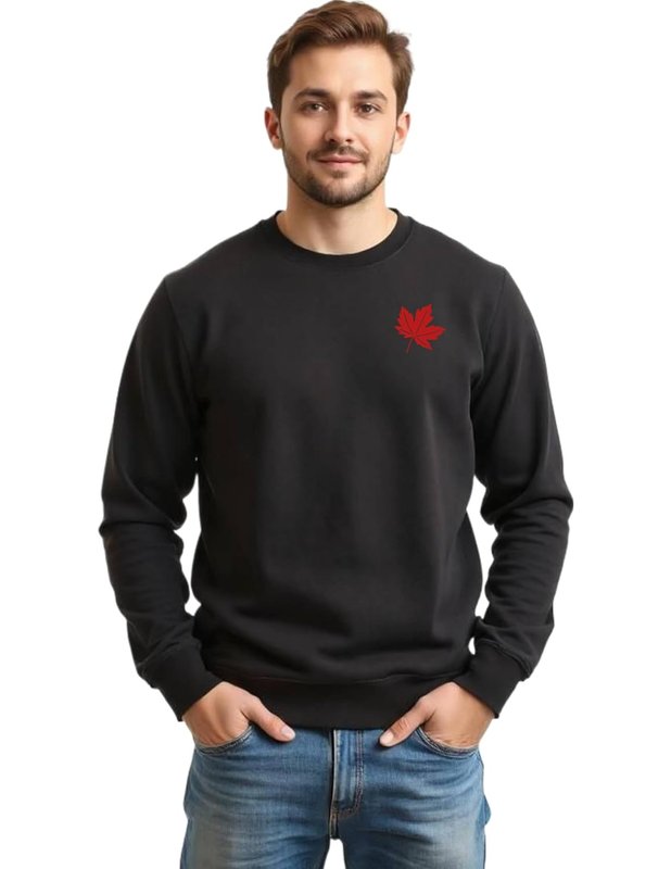 Mens Canada Maple Leaf Fleece Sweatshirt, Custom Handmade Canada Sweatshirt L2 (L, Crewneck, Black) L Fleece Sweatshirt Black