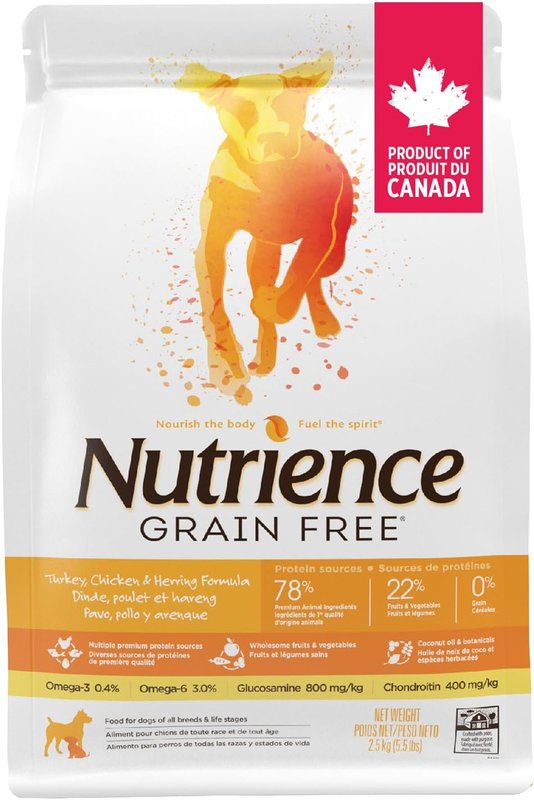 Nutrience Grain Free Dog Food, 2.5 kg (5.5 lbs), Canadian Turkey, Chicken & Herring, Dry Dog Food, High Protein, Nourriture Pour Chien, Manger Pour Chien