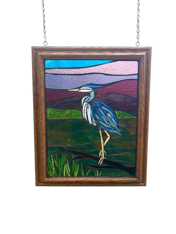 Blue Heron Stained Glass Mosaic Panel
