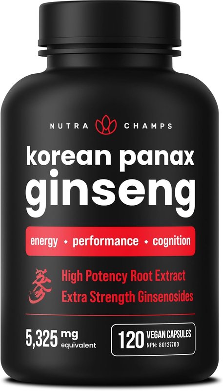 Korean Red Panax Ginseng 5325mg Per Serving | 10:1 Ginseng Root Extract with 5% Ginsenosides for Energy, Focus & Performance | Ginseng Supplement with Korean Panax Ginseng Capsules | Vegan & Non-GMO | 120 Capsules