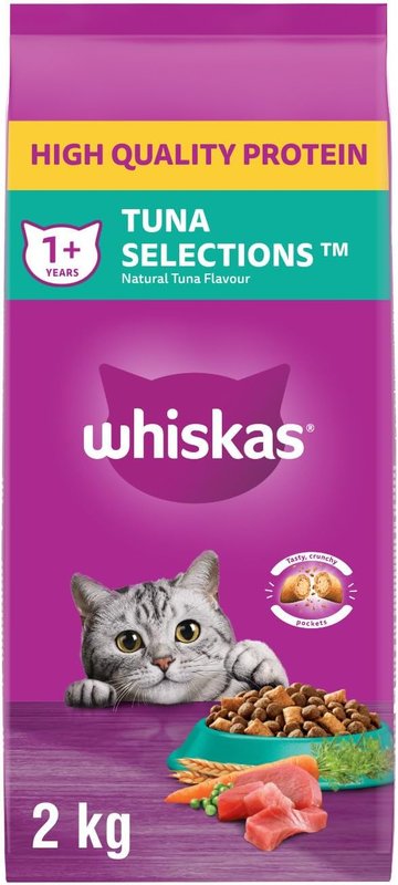 Whiskas Tuna Selections Adult Dry Cat Food – Natural Tuna Flavour, 2kg Bag