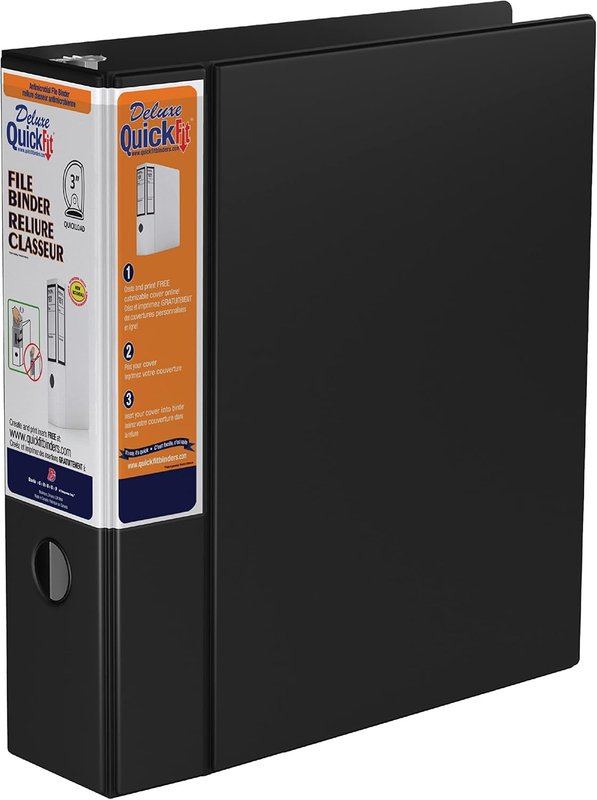 QuickFit Heavy-Duty File Binder, D Ring, Black, 3 Inch