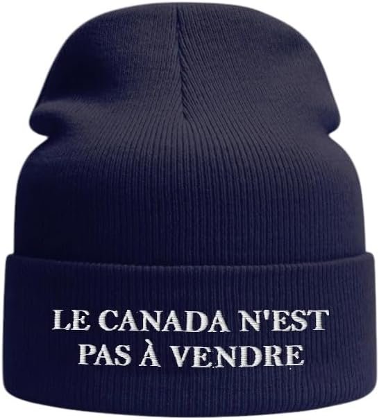LE Canada N'est PAS À VENDRE Premium | Warm Knit Beanie with Embroidered Patch Soft & Cozy Winter Toques | for Unisex, Adults, Men & Women | Canadian Made Navy Color Hat Canada