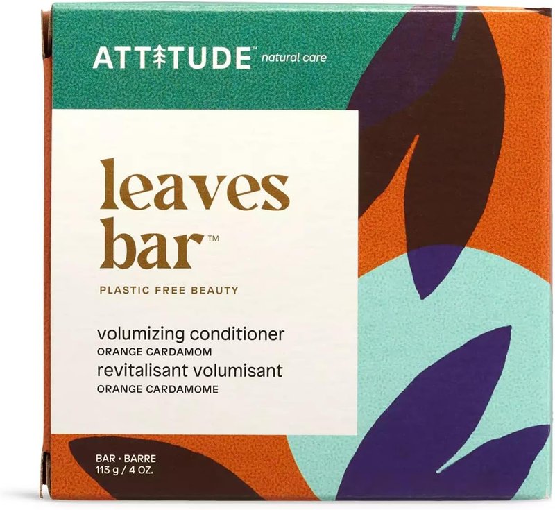 ATTITUDE Volumizing Conditioner Bar, Made in Canada, Natural Origin, Adds Texture and Shine to Hair, Coconut and Argan Oil, Vegan, Orange Cardamom, 113 g