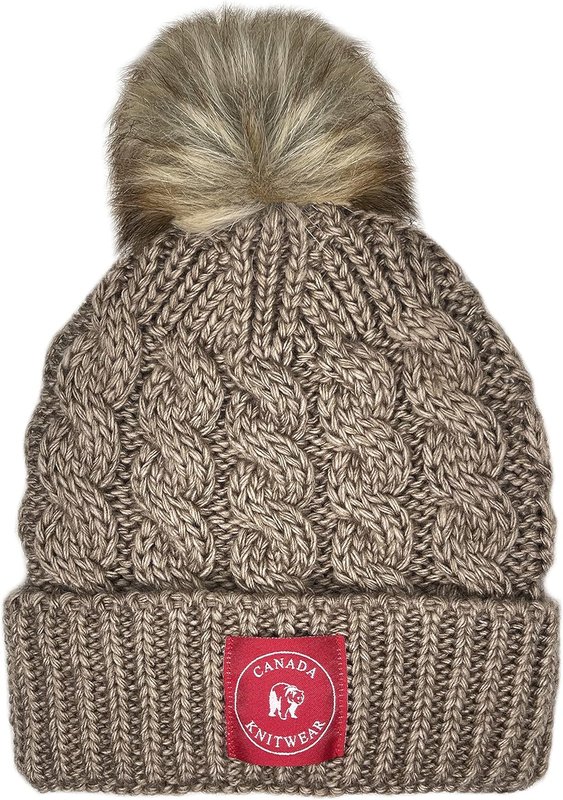 Canada Knitwear Cable Knit Pom Beanie Hat for Women Casquette Femme Faux Fur Pompom Cap Hats Women’s Winter Toque Beanies Mink
