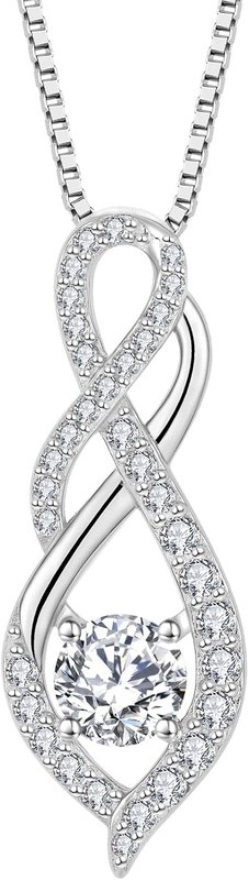 Aprila Women Infinity Necklace 925 Sterling Silver Twist Birthstone Pendant with Chain Cubic Zirconia Jewelry April Birthstone