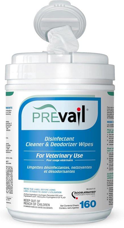Prevail One-Step Disinfectant Cleaner & Deodorizer Wipes for Veterinary Use, Animal Shelters, Pet Foster Homes, Kennels, Litter Boxes, 160-Wipes, 1-Canister