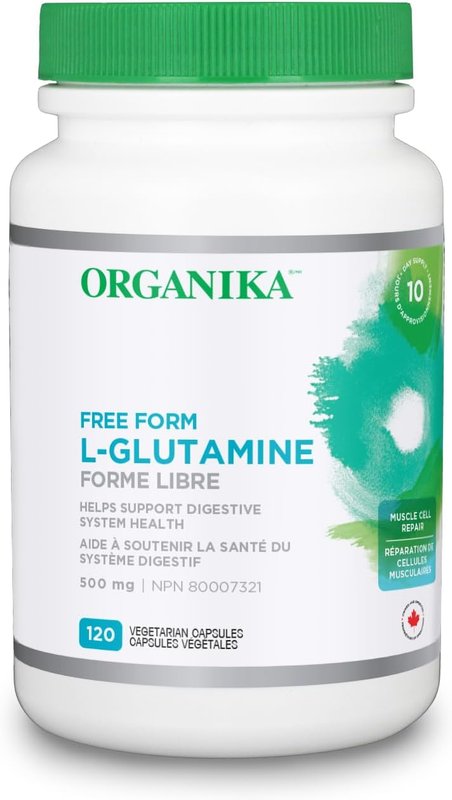 Organika Canadian-Made L-Glutamine - High-Absorption Formula - For Better Immune Defense, Muscle Recovery and Gut Health | 500mg 120vcaps