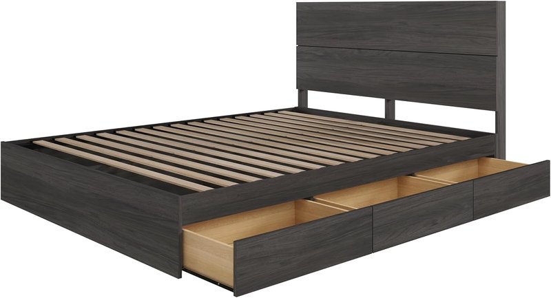 Nexera Milo 2-Piece Reversible Storage Bed Set, Grey, Queen Queen Bark Grey