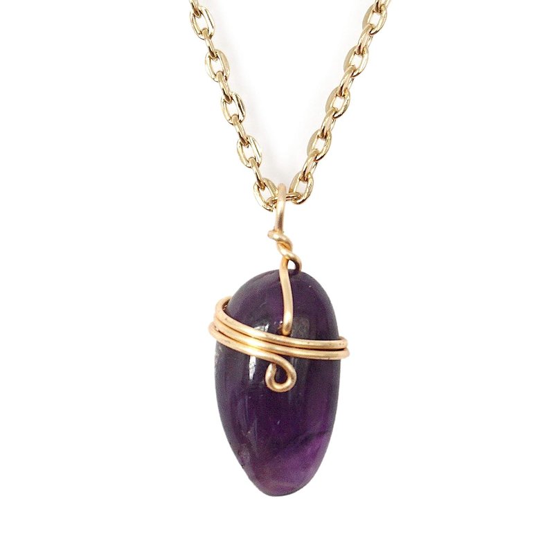 Designs by Nature Gems Amethyst Necklace, February Birthstone Jewelry, With 18 Inch Gold Plated Brass Chain, Genuine Raw Crystal, Handmade in Canada gold-plated