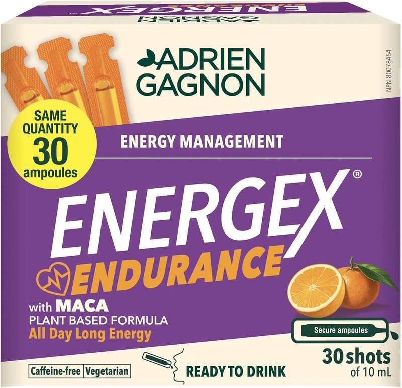 ADRIEN GAGNON - Energex Endurance Liquid – All Day Long Plant-Based Energy – Maca, Ginseng & Adaptogenic Plants - Tangerine Flavor - 30 Shots