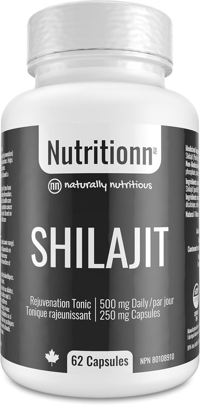 Shilajit Capsules - Pure Himalayan Organic Natural Shilajit for Men and Women - Rejuvenation, Testosterone Supplement - 62 Premium Capsules x 250 mg, 500 mg Daily Serving - Made in Canada - Nutritionn