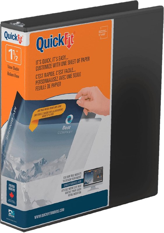 QuickFit View Binder, 3-Ring Binder for School or Office, Round Ring, Black, Single, 1.5 Inch