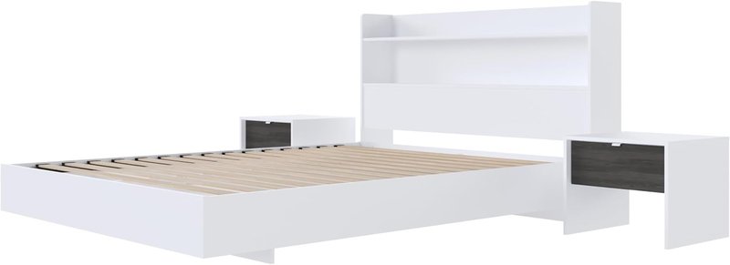 Nexera Harper 4-Piece Floating Platform Bedroom Set, White, Queen Queen White & Bark Grey