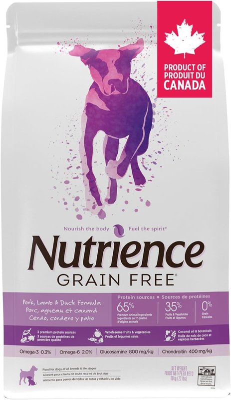 Nutrience Grain Free Dog Food, 10 kg (22 lbs), Canadian Pork, Lamb & Duck Formula, Dry Dog Food, High Protein, Nourriture Pour Chien, Manger Pour Chien