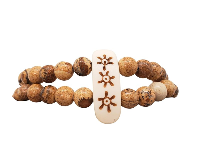 Rugged Picture Jasper & Buffalo Bone Cuff: Handcrafted Men's Bracelet - Unique Masculine Jewelry Gift