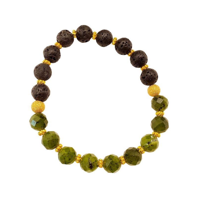 Jade Bracelet ~ Canadian Jade Stretch Bracelet ~ Handmade Beaded Gemstone Chakra Bracelet ~ Nephrite Jade & Lava Bead Prosperity Bracelet