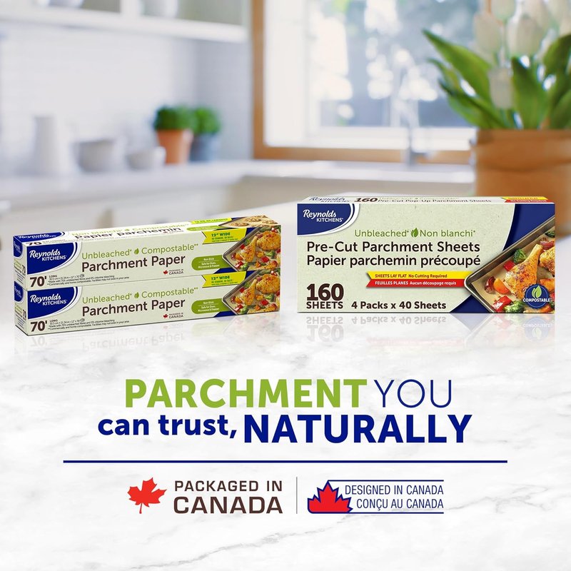 Reynolds Kitchens Unbleached Parchment Paper/12 inches x 70 feet 2-Pack/Parchment Paper Roll/Baking Paper/Compatible as Air Fryer Liners Pack of 2