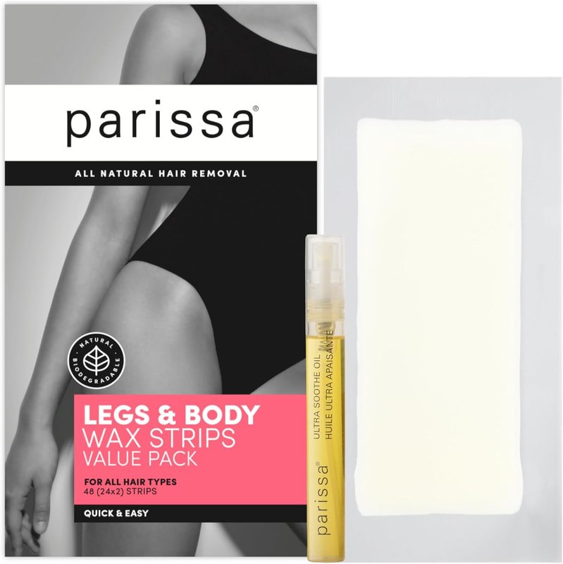 Parissa Legs & Body Wax Strips Kit Value Pack for Body Hair Removal | Ready-to-Use Large Wax Strips for At-Home Hair Removal | Includes Post-Wax Ultra Soothe Oil | 48 Strips (24 x 2) 1 count (Pack of 48)