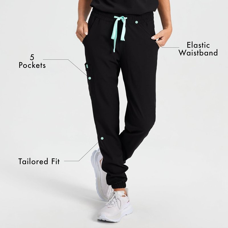 Garde-Malade Women's Jogger Scrub Pant | 5 Pocket | Made in Canada | 4-Way Stretch | Nursing Scrubs Small Noir