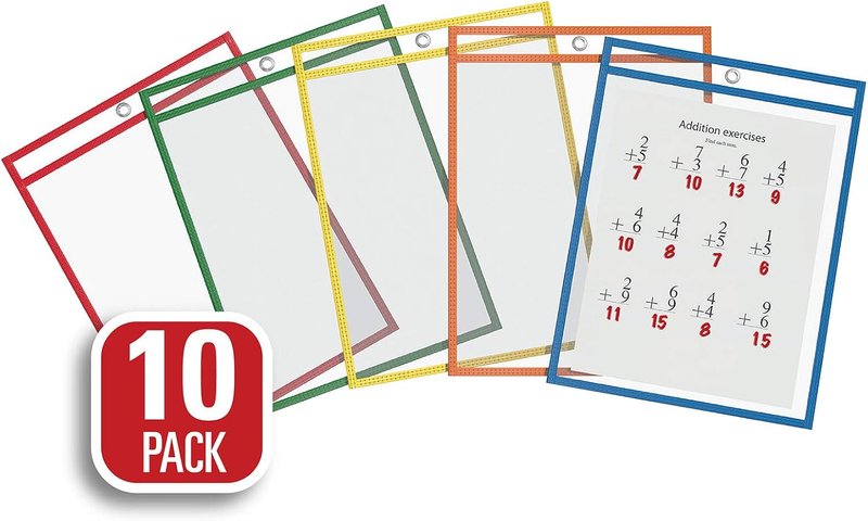QuickFit® Educational Dry Erase Pockets, 9" x 12", 10 Pack, Assorted Colours Assorted Colours 9 x 12 Inches (10 Pack)