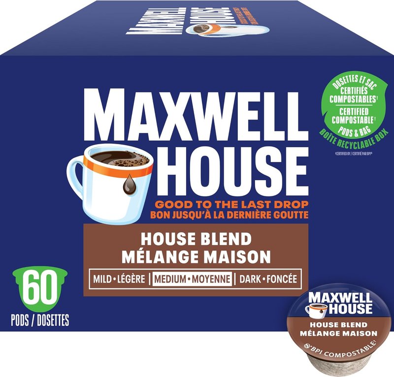 Maxwell House House Blend Coffee Certified Compostable K-Cup Coffee Pods, 60 Pods House Blend House Blend 60 count (Pack of 1)