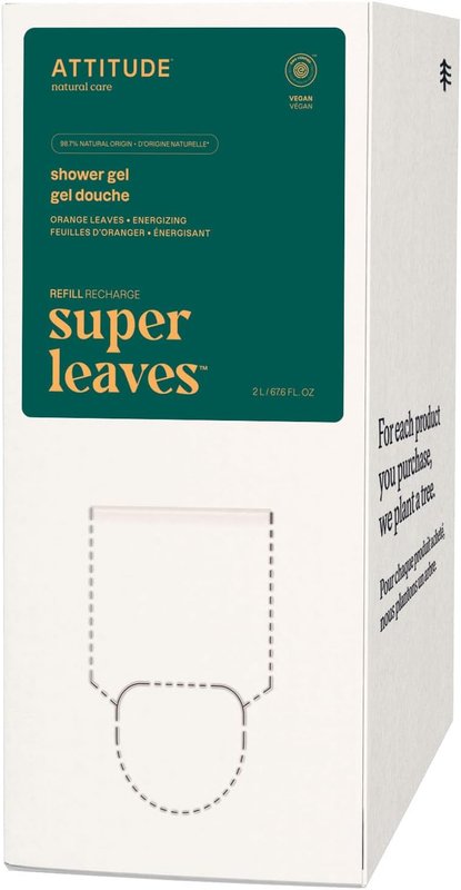 ATTITUDE Body Wash, Made in Canada, EWG Verified Shower Gel, Dermatologically Tested, Plant and Mineral-Based, Vegan Personal Care Products, Orange Leaves, Bulk Refill, 2 Liters Orange 2 l (Pack of 1)