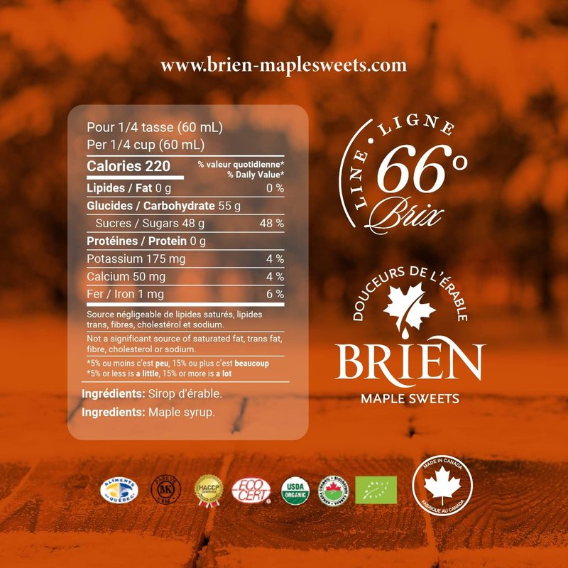 Brien 100% Pure Maple Syrup 50ml | Gluten Free Vegan Syrup | Maple Syrup Gift Bottle | Canadian Maple Syrup Product From Quebec | Maple Leaf Bottle