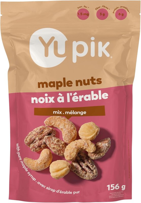 Yupik Mixed Maple Nuts, 156 g, Gluten-Free Snack, Kosher, Non-GMO, Maple Glazed Nuts, With Pure Maple Syrup, Dry Roasted Almonds, Cashews, Pecans, Hazelnuts, Cozy Cinnamon Flavored Snack