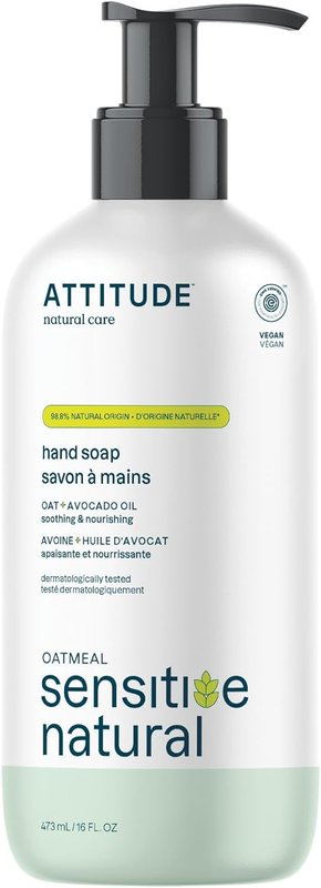 ATTITUDE Hand Soap for Sensitive Skin with Oat and Avocado Oil, Made in Canada, EWG Verified, Dermatologically Tested, Vegan, 473 mL Avocado Oil 473 mL