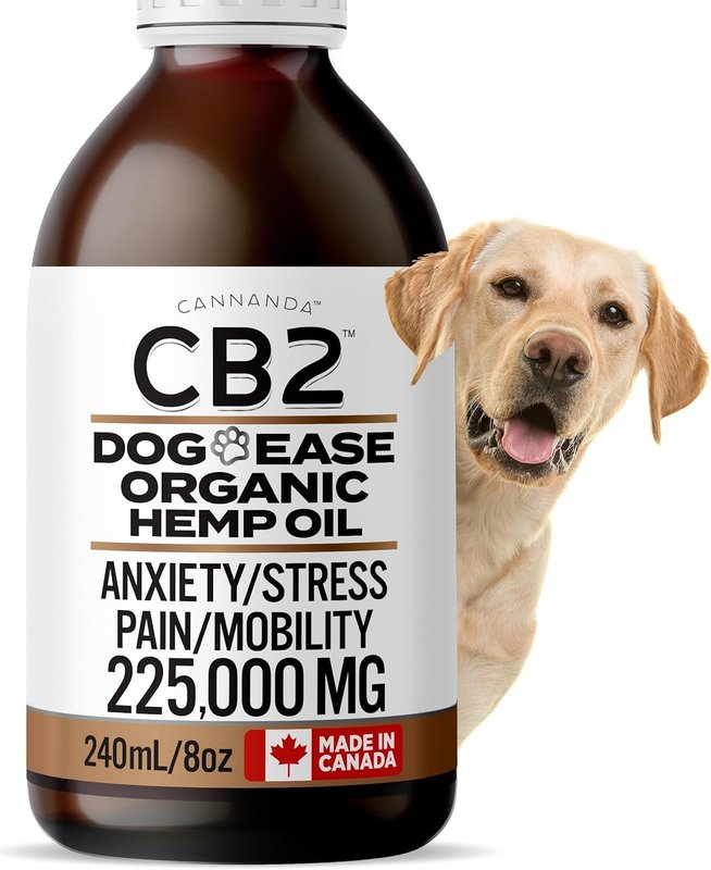 CB2 Hemp Oil for Dogs [225,000mg / 240mL / Organic] - Hip and Joint Supplement for Dogs - Extra Strength for Pain/Arthritis/Inflammation/Separation Anxiety/Stress/Aggression/Barking. 240 ML