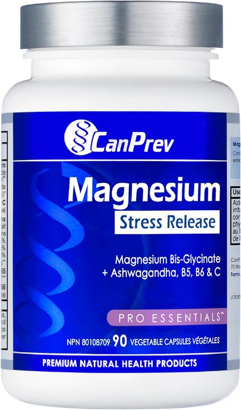 CanPrev Magnesium Bis-Glycinate + Ashwagandha, 90 Capsules 30-Day Supply - B5, B6 & Vitamin C Capsules Supplement - Ideal for Restore Mental Calmness, Irritability and Concentration - Vegan & Non-GMO
