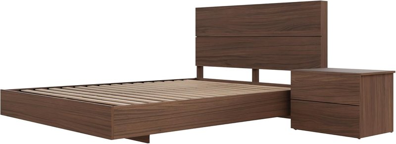 Nexera Milo 3-Piece Floating Platform Bedroom Set, Brown, Queen Queen Walnut