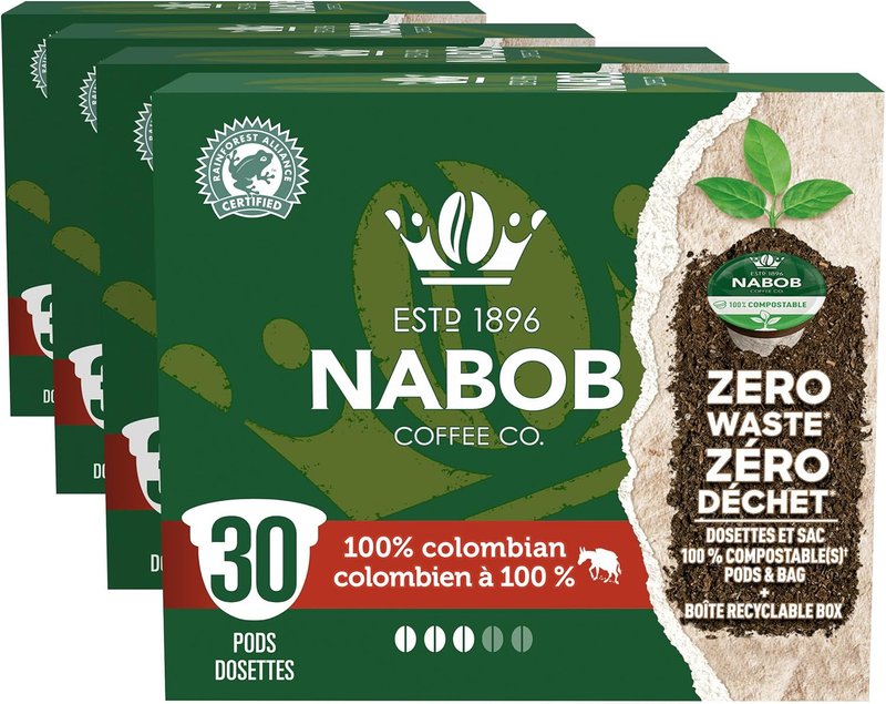 Nabob 100% Colombian Coffee 100% Compostable Pods, 4 Boxes of 30 Pods Colombian 30 count (Pack of 4)