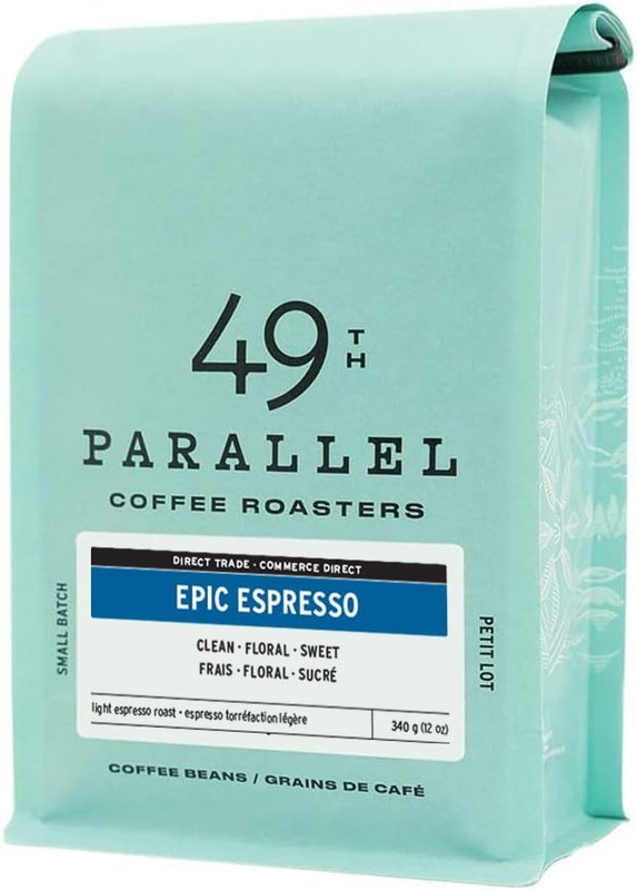 49th Parallel Coffee Roasters - Roasted Coffee Beans (Epic Espresso, Light Roast, 12 ounce) Epic Espresso 340 g (Pack of 1)