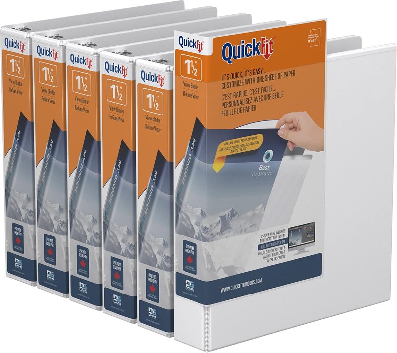 QuickFit View Binder, 3-Ring Binder for School or Office, D Ring, White, 6 Pack, 1.5 Inch 1.5 Inch 6 Pack White