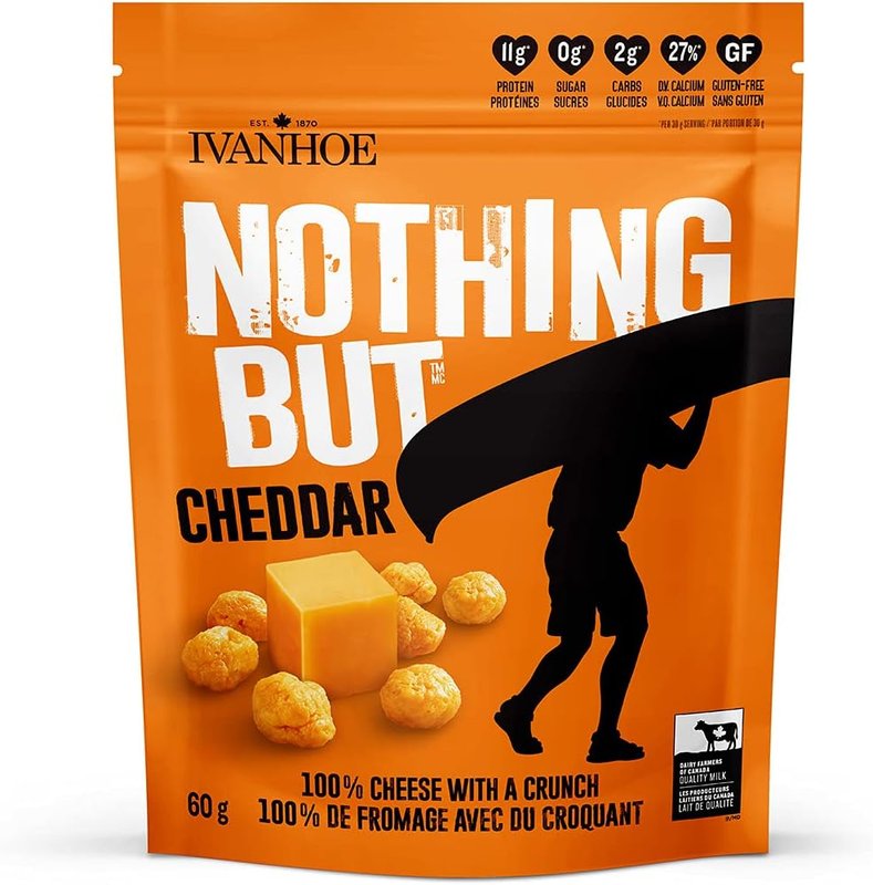 Ivanhoe Nothing But Cheese 100% Canadian Puffed High Protein Cheese Snacks, Cheddar, 60g