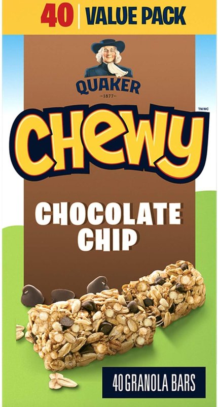 Quaker Chewy Granola Bars - Chocolatey Chip, 40 Bars, 960 g 40 Count (Pack of 1) Bars Chocolate Chip