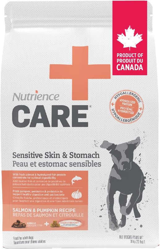 Nutrience Care Sensitive Skin & Stomach Hypoallergenic Dog Food, Salmon & Pumpkin, 10 kg (22 lb) Bag 10 kg (Pack of 1)