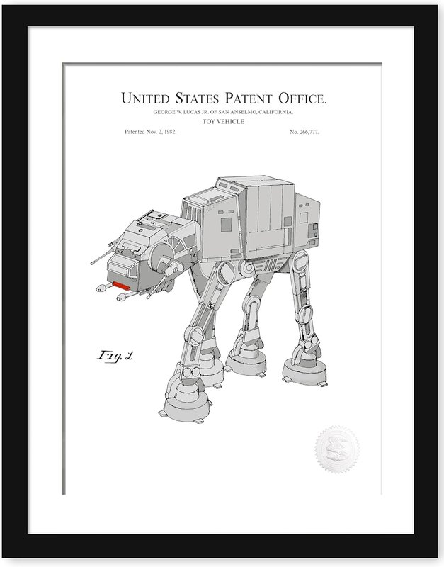 Sci-Fi Walking Vehicle Patent | 1982 George Lucas Patent | Available as Prints or Framed | White Background | (8x10" Frame)