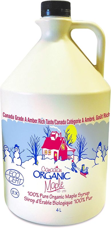 Canadian Organic Pure Award Winning Maple Syrup | Large Bulk Size 4L Easy Pour Jug | Grade A Amber Rich Taste and Velvety Smooth Texture | Perfect for Cooking, Baking, Pancakes