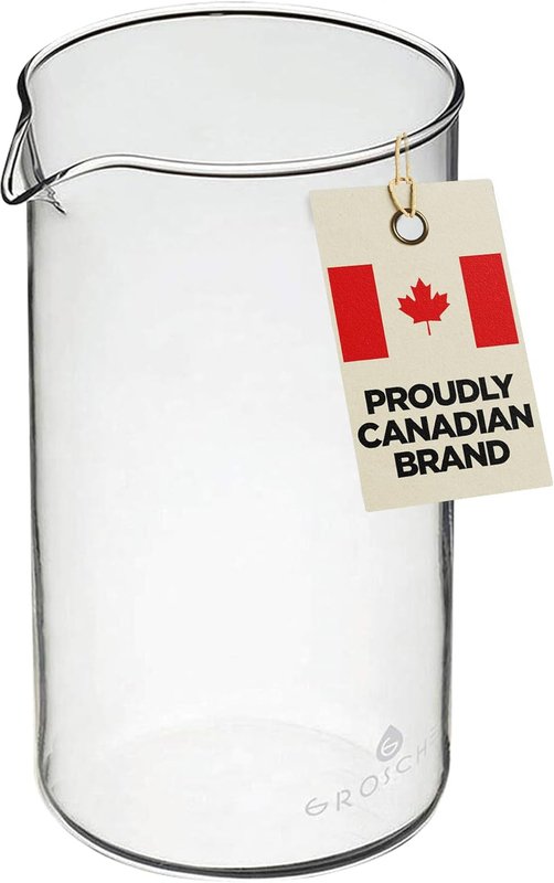 GROSCHE French Press Universal Spare Replacement Beaker, Fits Grosche and other brands of French Press Replacement Glass, Canadian Brand! 1000ml 34 fl oz (8 Cup Espresso Demitasse)