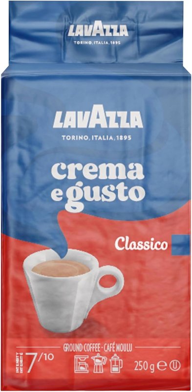 Lavazza Crema E Gusto Ground Coffee Blend, Espresso Dark Roast, 250 g Brick - Authentic Italian, Blended And Roasted in Italy, Non GMO, Full bodied with rich aftertaste Crema e Gusto 250 g (Pack of 1)