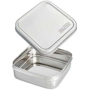 Dalcini Stainless Steel Container Sandwich Square Food Storage Lunch with Lid Silver for Adults and Kids