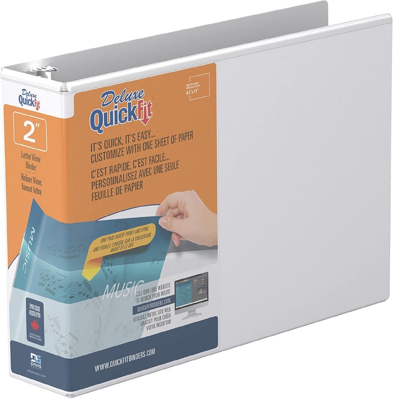 QUICKFIT Deluxe Heavy-Duty Landscape Binder - 2" Binder Capacity - Letter - 8 1/2" x 11" Sheet Size - 275 Sheet Capacity - Round Ring Fastener - 2 Front & Back Pocket(s) - White - Recycled - 1 Each, 97130