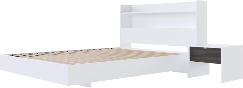 Nexera Harper 3-Piece Floating Platform Bedroom Set, White, Queen Queen White & Bark Grey