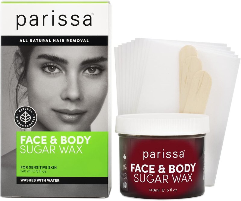 Parissa Face & Body Sugar Wax | Made in Canada | 100% Natural, Vegan & Hypoallergenic, Gentle, Washable & Microwavable Formula for Sensitive Skin | Beginner-Friendly At-Home Hair Removal Kit | 20 Epilation Strips, 3 Spatulas | 140ml (5 Fl Oz)