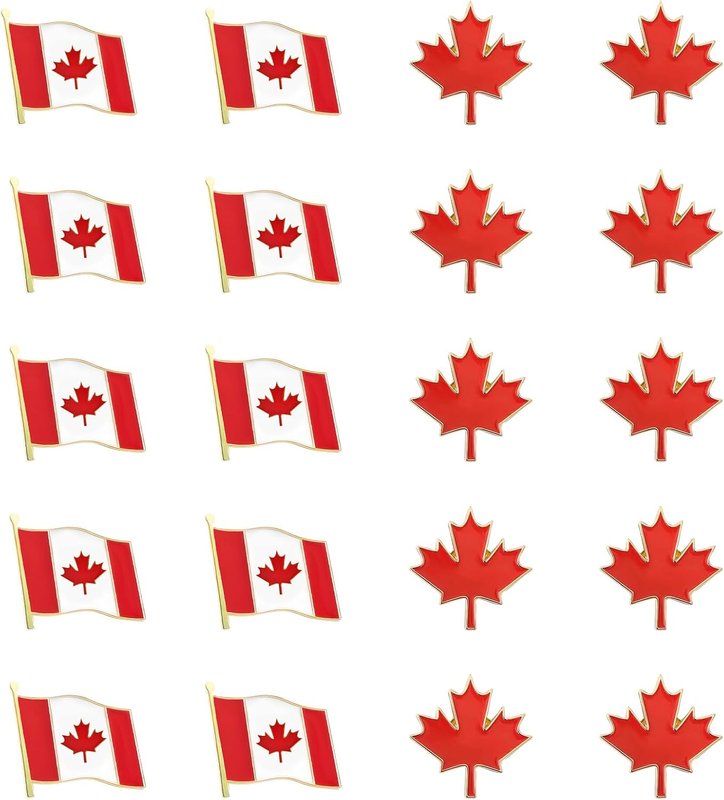 Canada Pins – Canada Flag Pins & Maple Leaf Lapel Pin Set, Patriotic Canadian Brooch Badges for Clothes, Hats, Bags, Souvenir Gift for Men and Women on National Day 10 Flag Pins + 10 Maple Leaf Pins